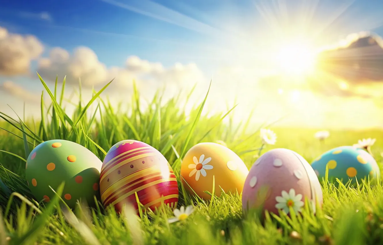Photo wallpaper flowers, eggs, spring, colorful, Easter, flowers, spring, Easter
