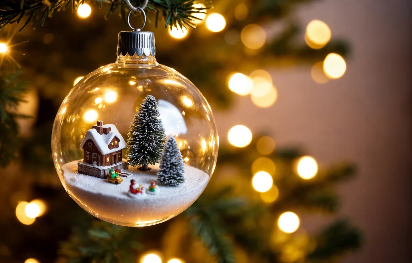 Photo wallpaper decoration, toy, tree, new year, Christmas, Christmas, tree, glass globe