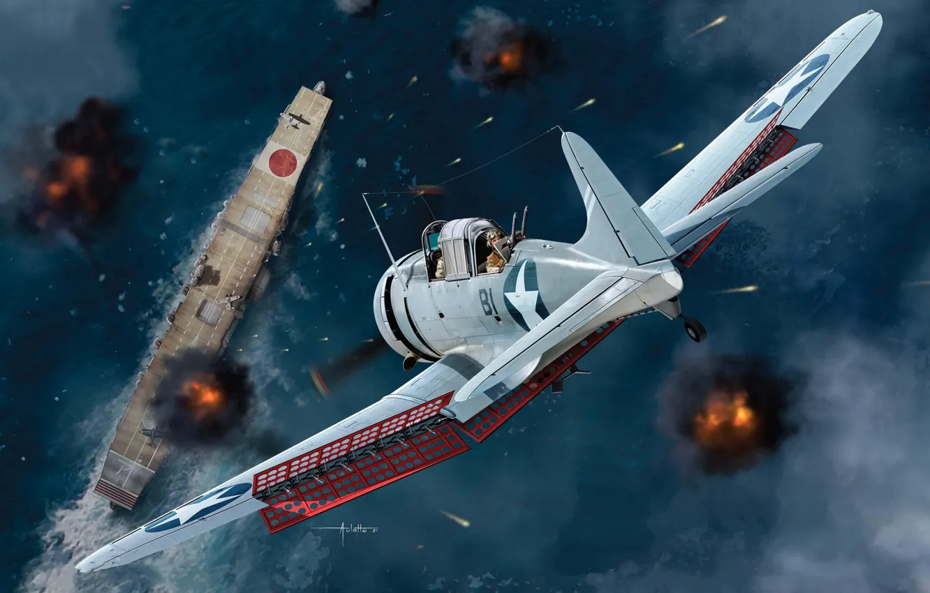 Photo wallpaper USA, Deck, dive bomber, Douglas SBD Dauntless, US NAVY, The battle of midway, Auletta, SBD-3 …