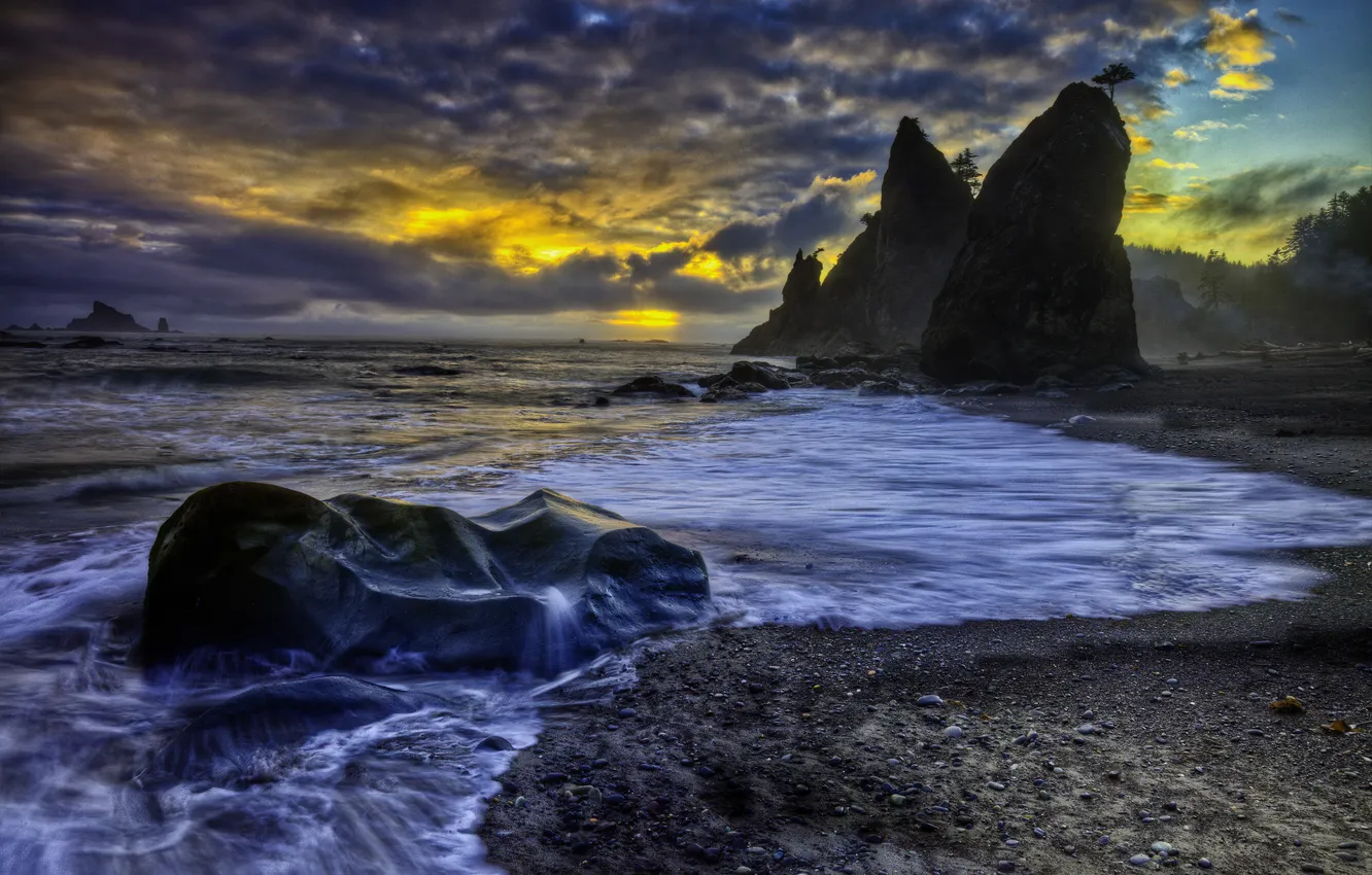 Photo wallpaper sea, beach, the sky, rocks
