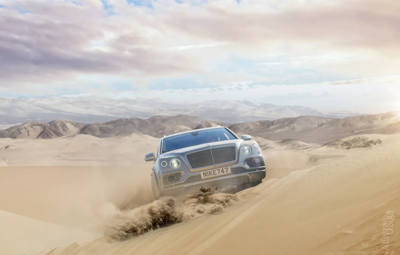 Photo wallpaper Sand, Desert, Hills, Crossover, Bentley Bentayga