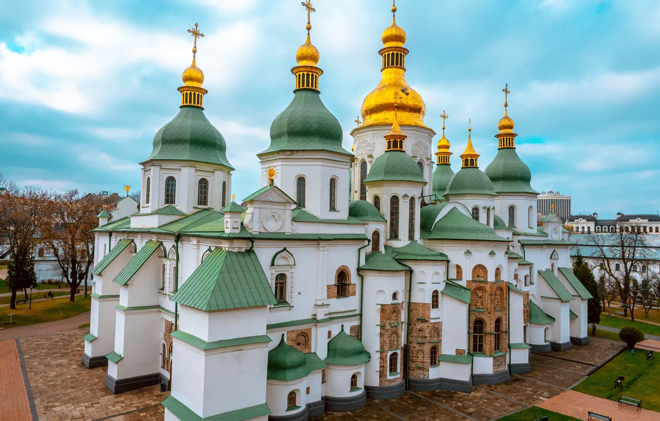 Photo wallpaper city, green, golden, gold, cross, history, dome, famous