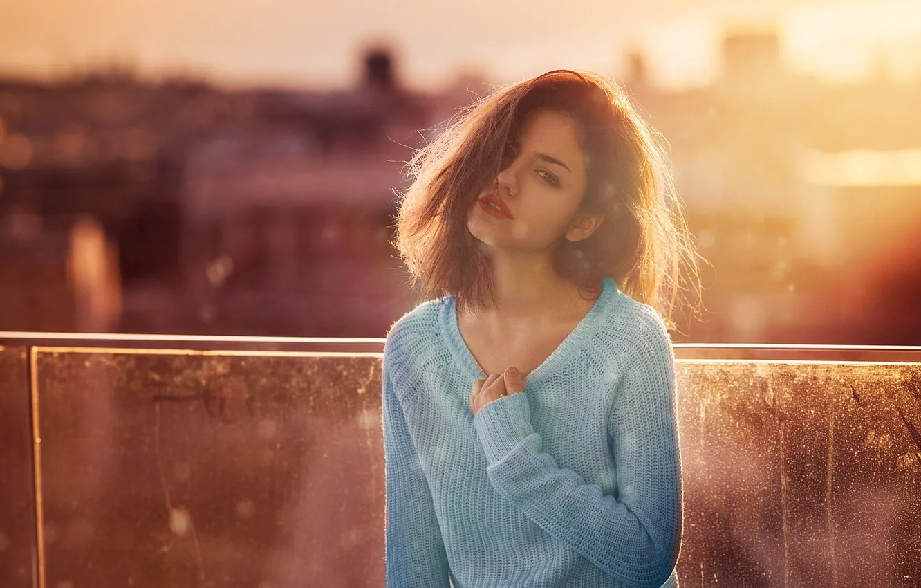 Photo wallpaper look, the sun, pose, model, portrait, makeup, hairstyle, brown hair