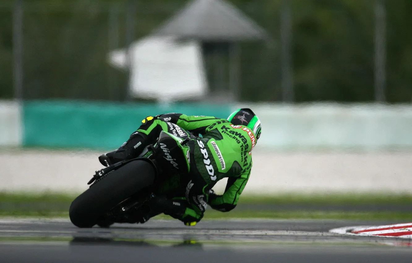Photo wallpaper race, sport, Moto, turn, motorcycle, Kawasaki, MotoGP, racer