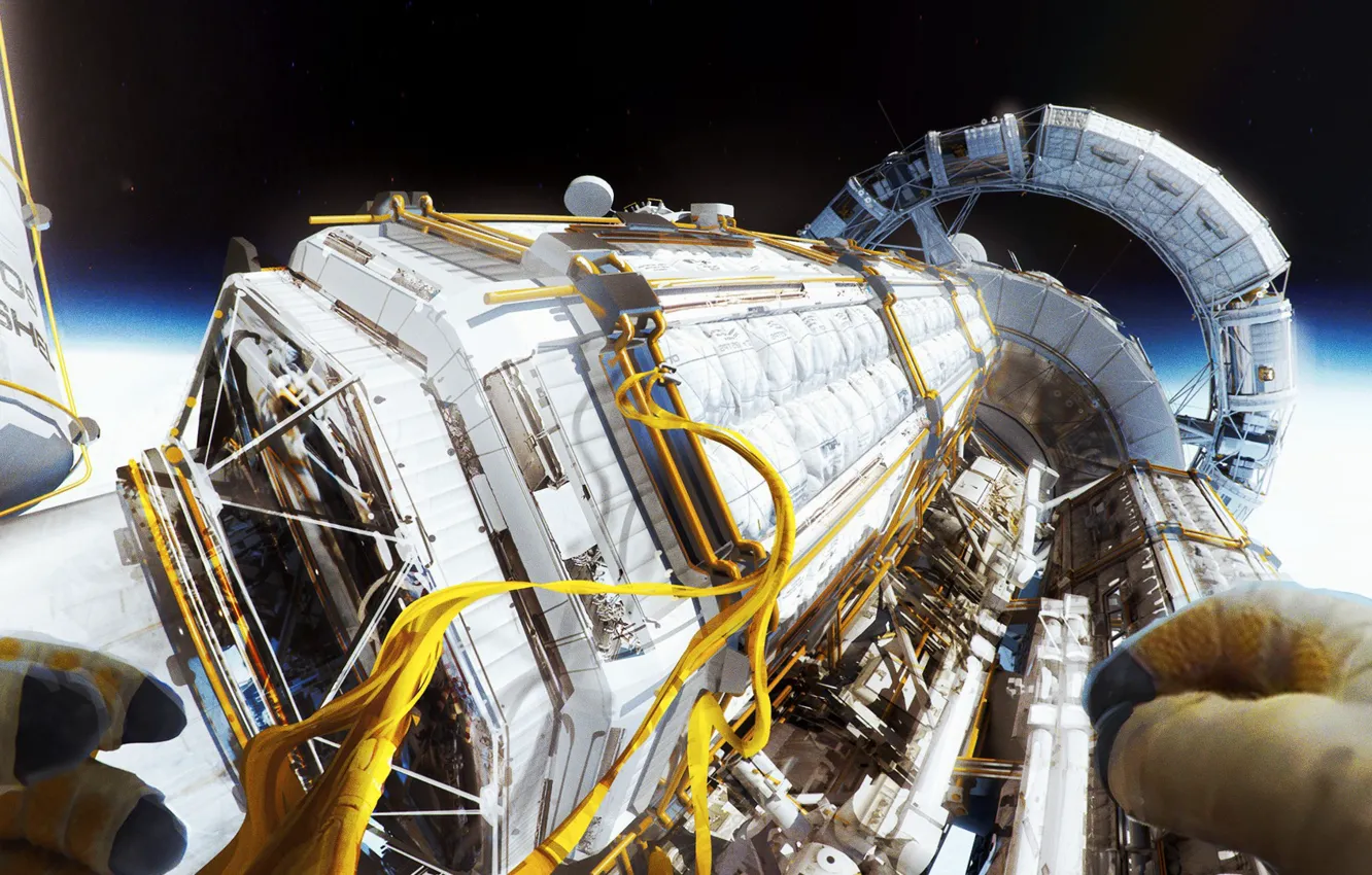 Photo wallpaper space, stars, wire, camera, Kronos 1 - EVA 2