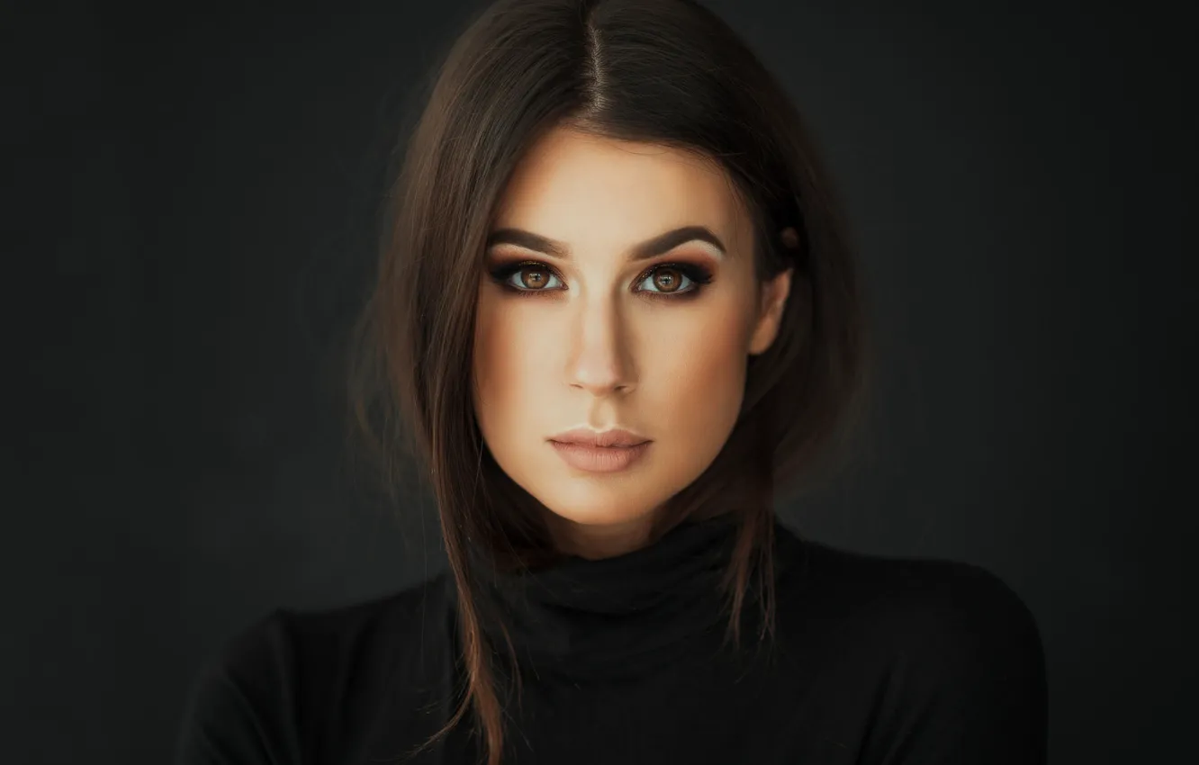 Photo wallpaper look, model, portrait, makeup, hairstyle, brown hair, beauty, black background