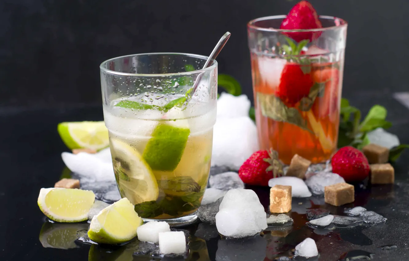 Photo wallpaper berries, sugar, citrus, drink, mint, lemonade