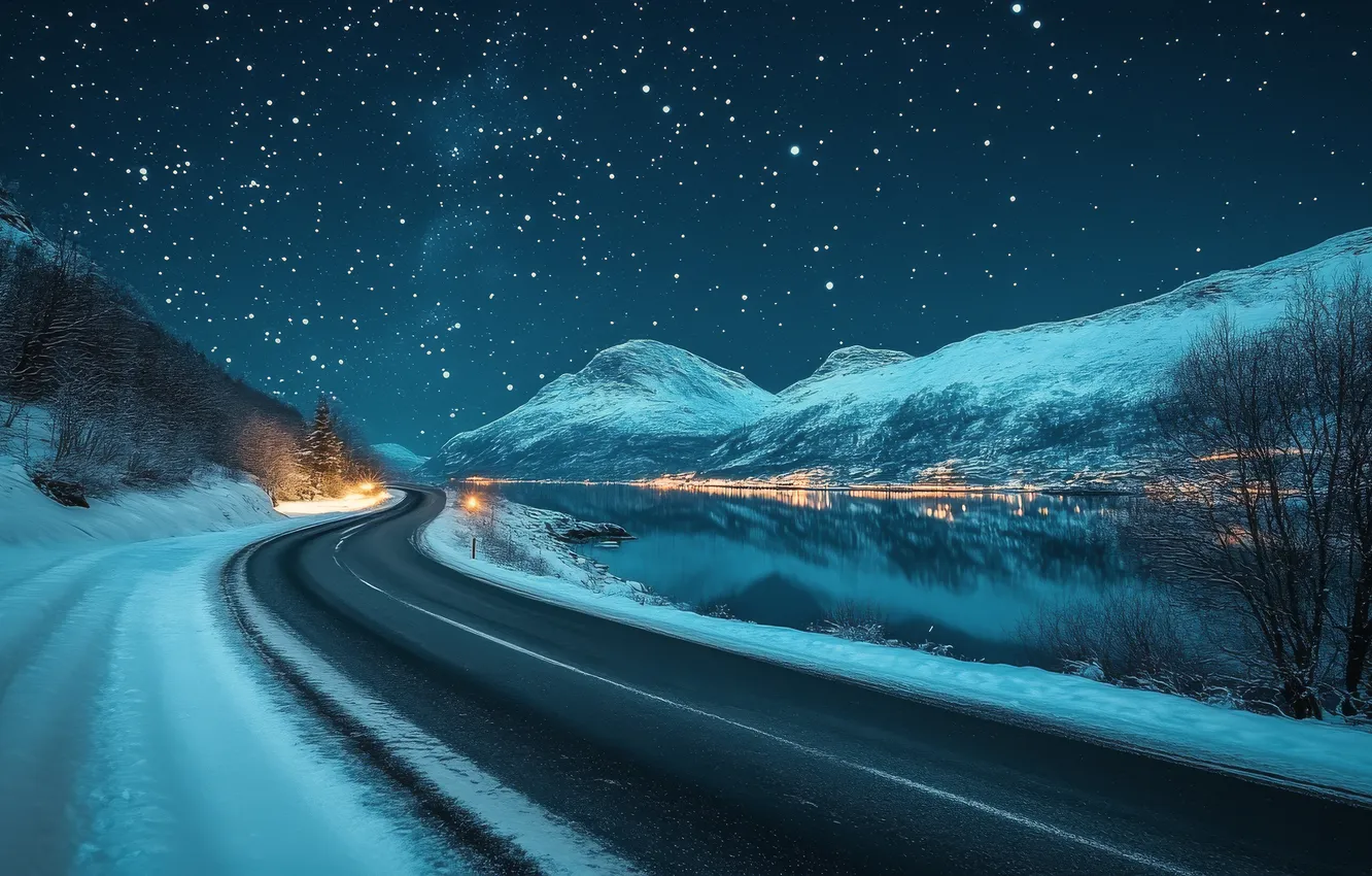 Photo wallpaper the sky, stars, landscape, mountains, night, nature, tops, the night sky
