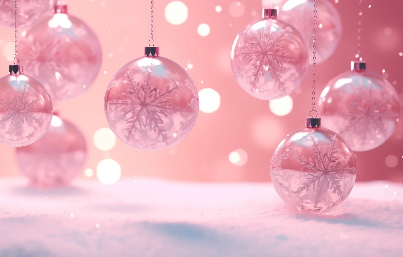 Photo wallpaper balls, balls, new year, Christmas, pink, pink background, Christmas decorations, Christmas decorations
