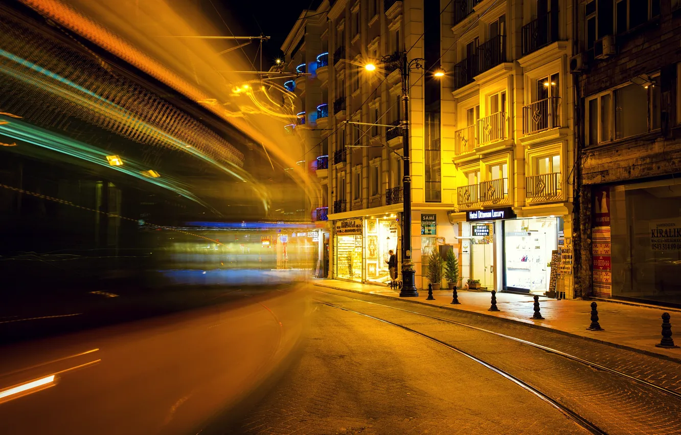 Photo wallpaper night, movement, excerpt, Istanbul, Turkey, night, street, Istanbul