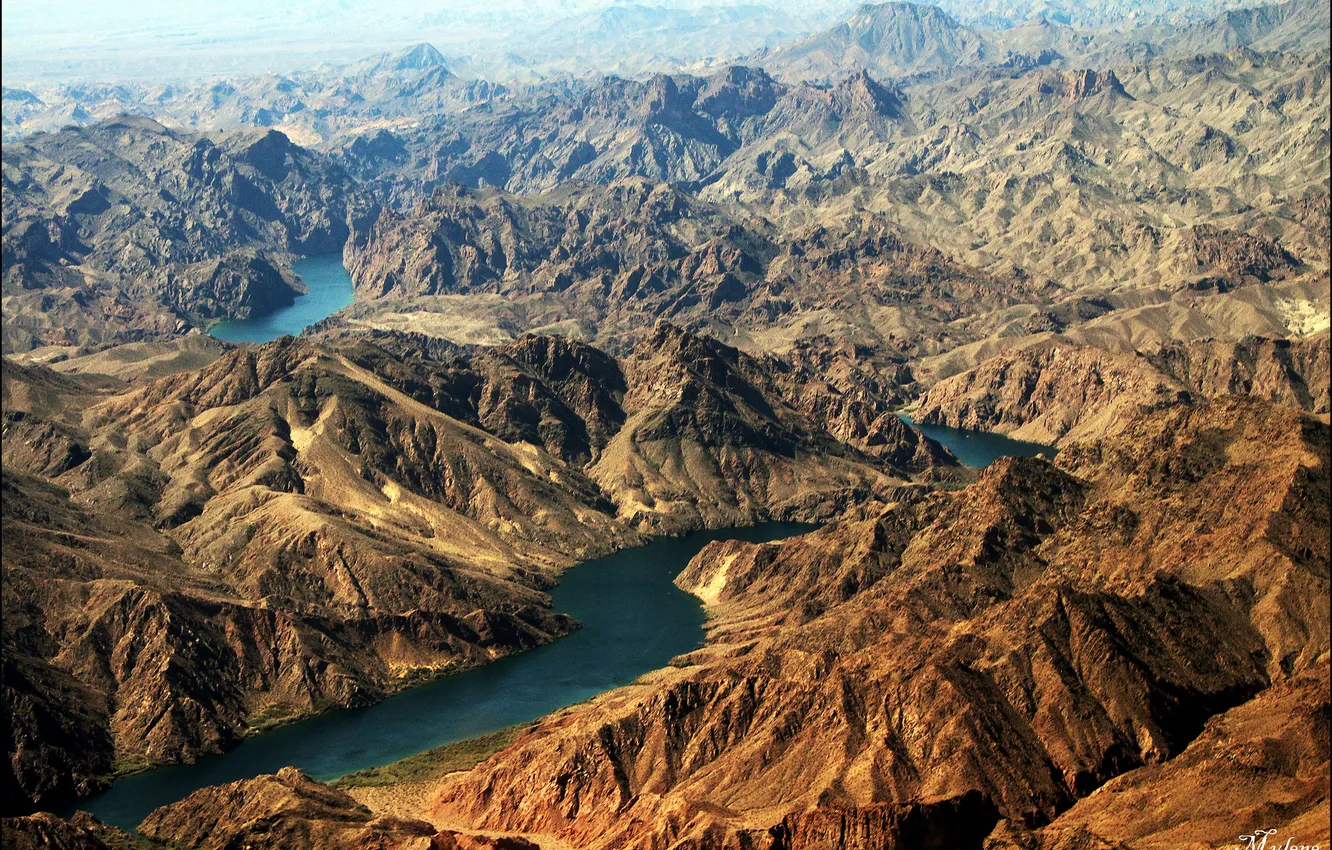 Photo wallpaper mountains, river, relief