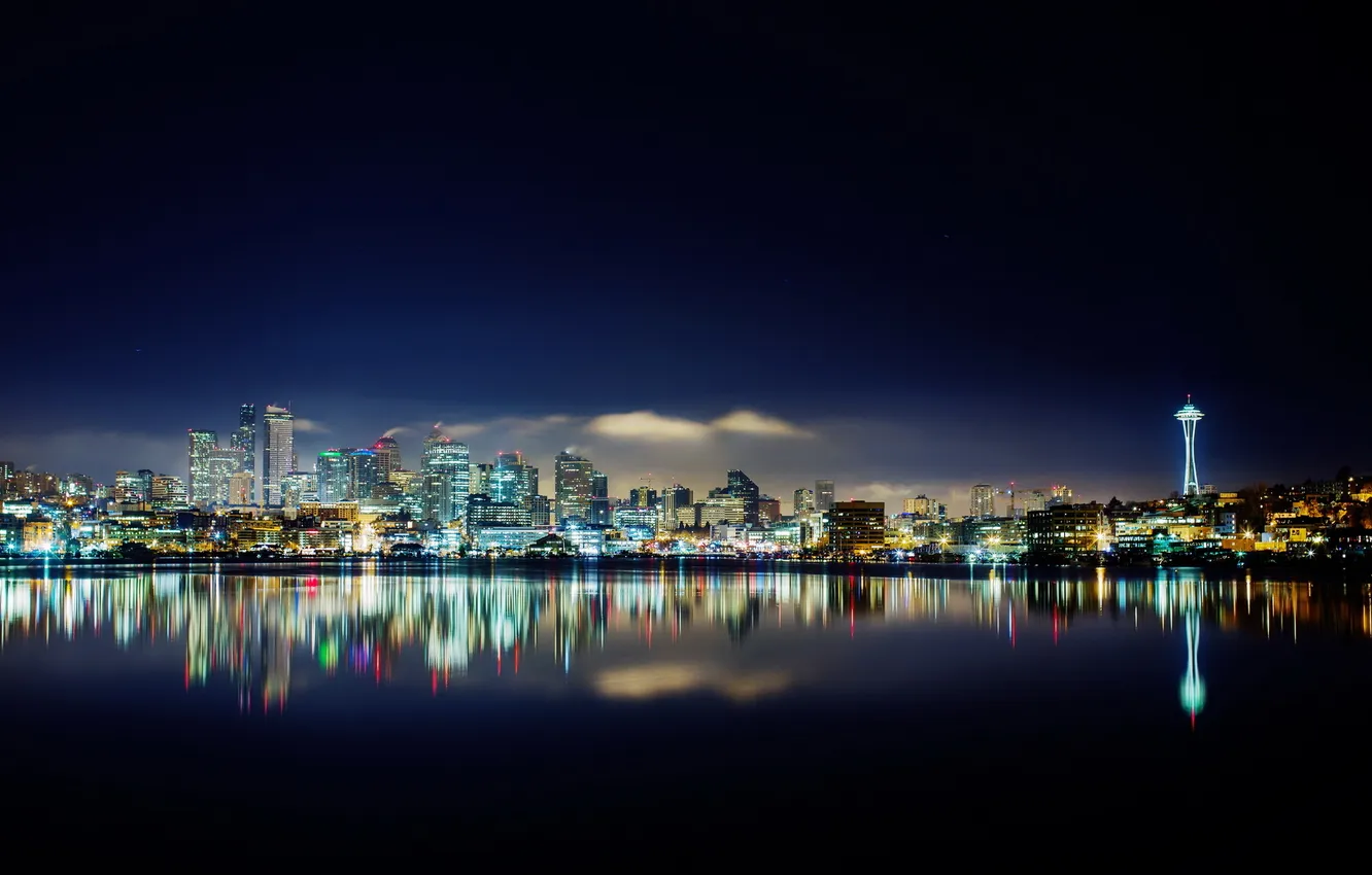 Photo wallpaper night, city, the city, Seattle, USA, Seattle