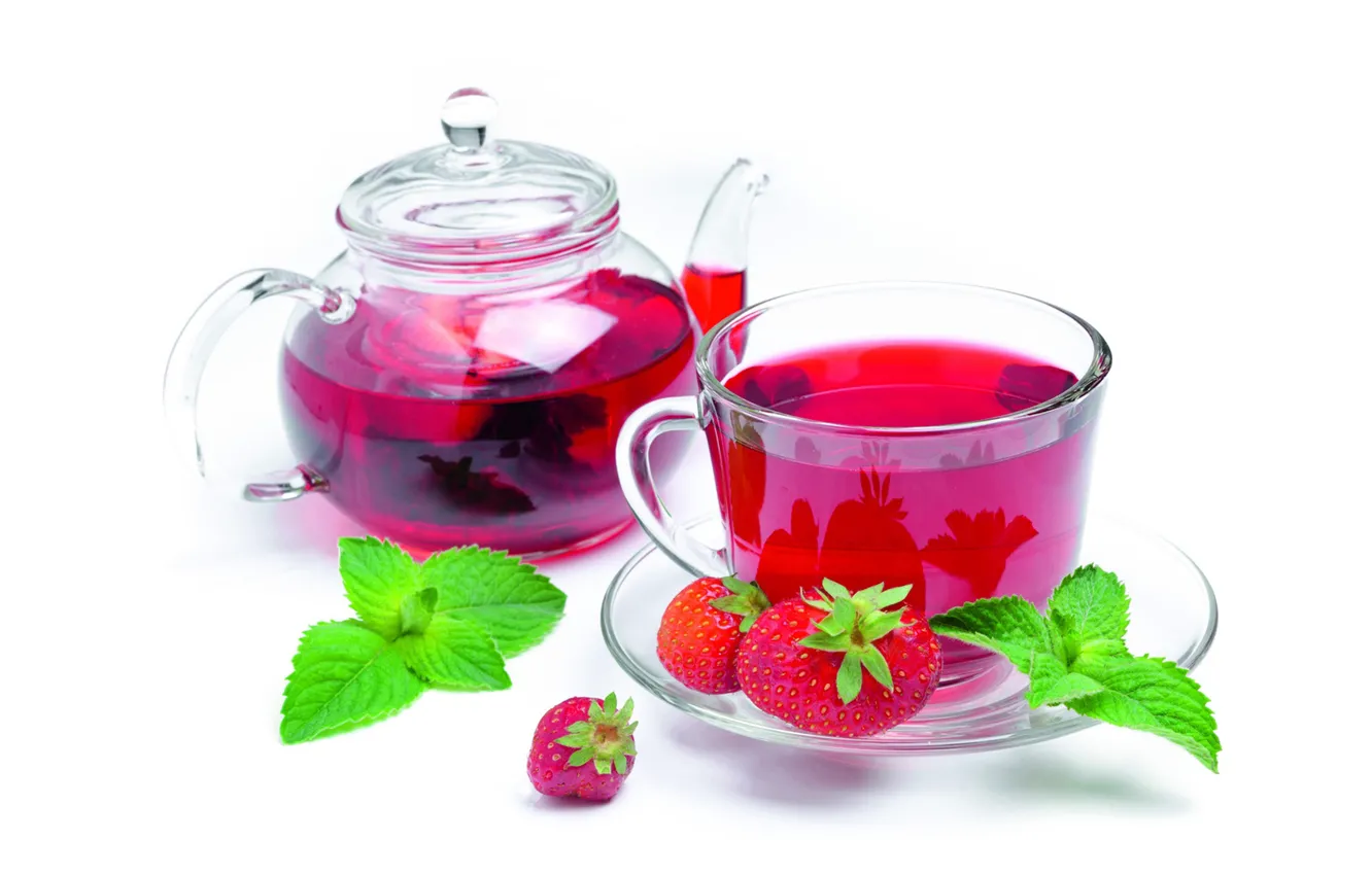 Photo wallpaper tea, kettle, Cup, white background