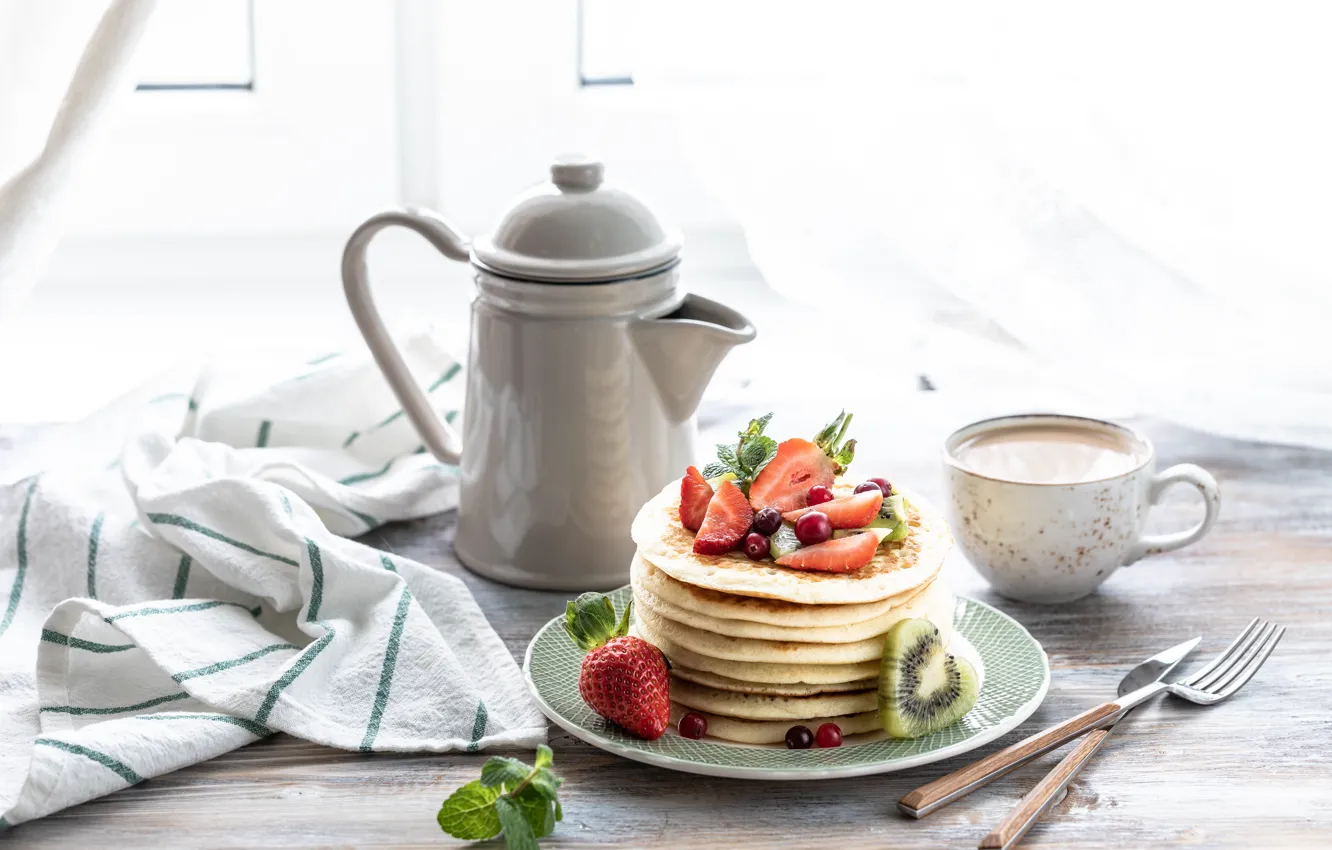 Photo wallpaper Breakfast, strawberry, pancakes, Karina Klachuk