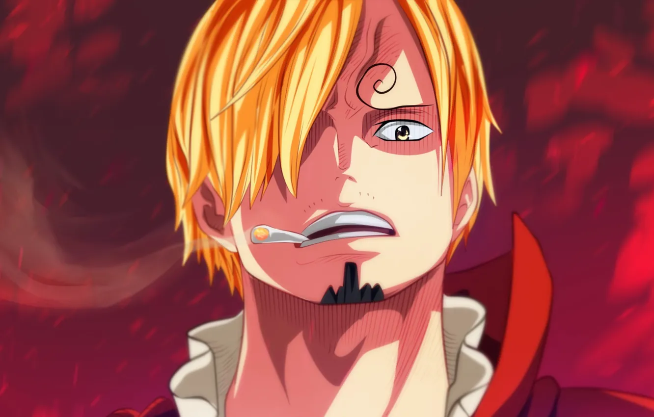 Photo wallpaper red, One Piece, pirate, smoke, man, cigarette, face, blond