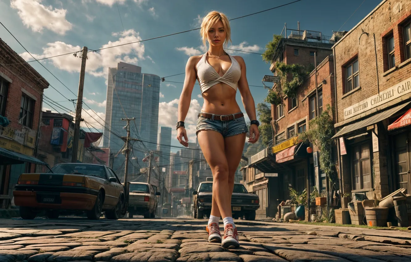 Photo wallpaper girl, street, Cammy, Street Fighter, the image is generated by AI