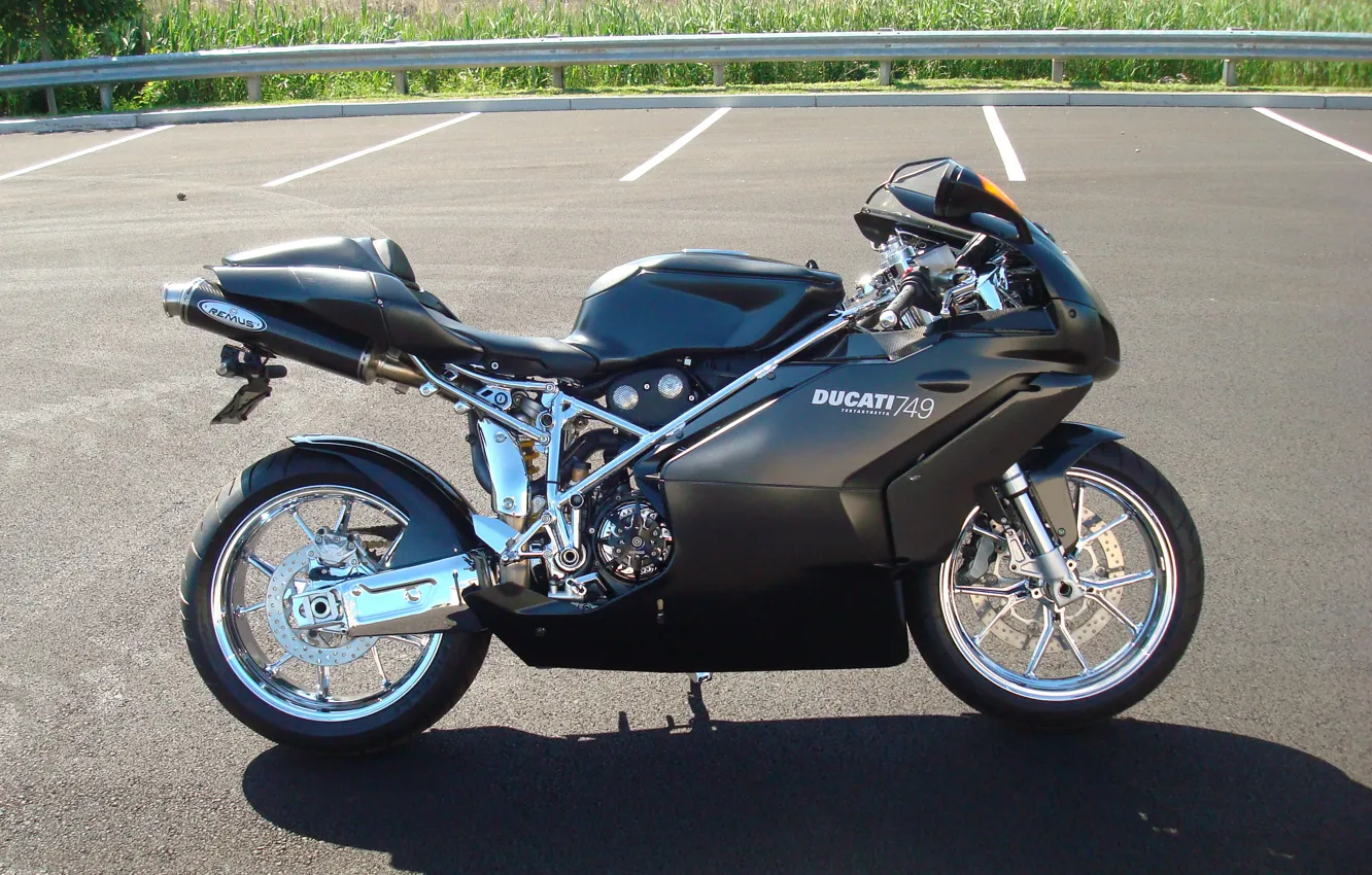 Photo wallpaper black, motorcycle, Parking, black, side view, bike, ducati, Ducati