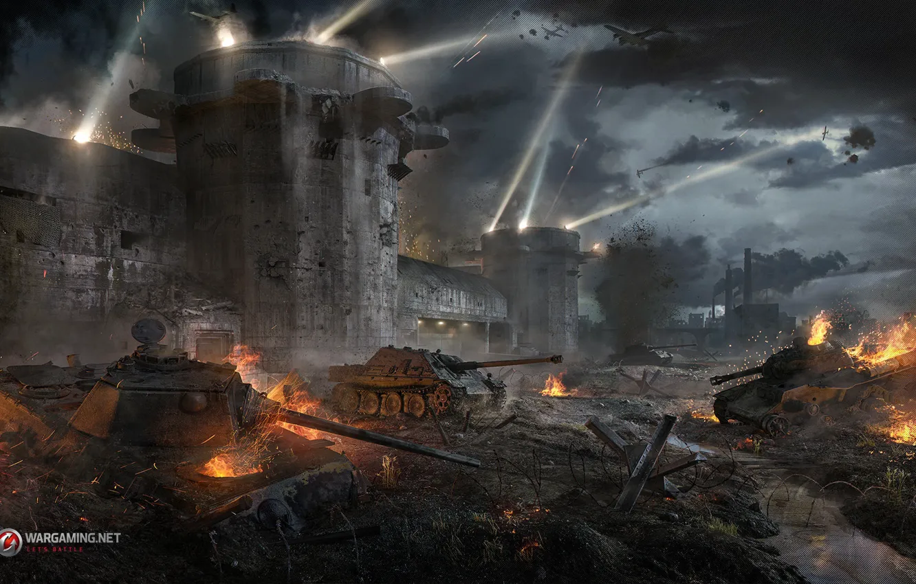 Photo wallpaper weapons, fortress, the battle, tanks, Flak tower
