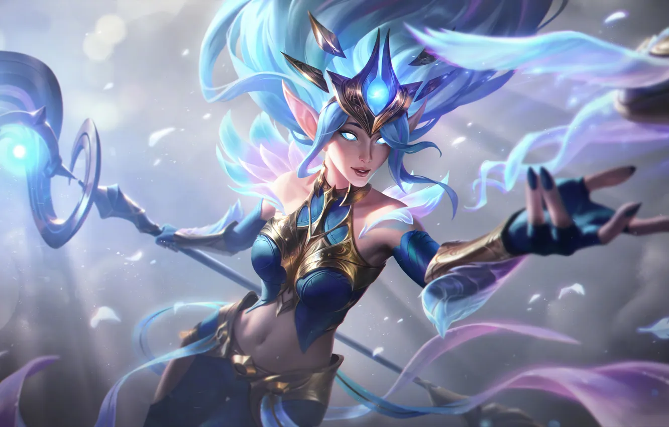 Photo wallpaper girl, magic, haze, staff, game, characters, bokeh, nightbringer