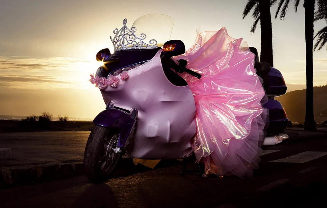 Photo wallpaper pink, skirt, Motorcycle