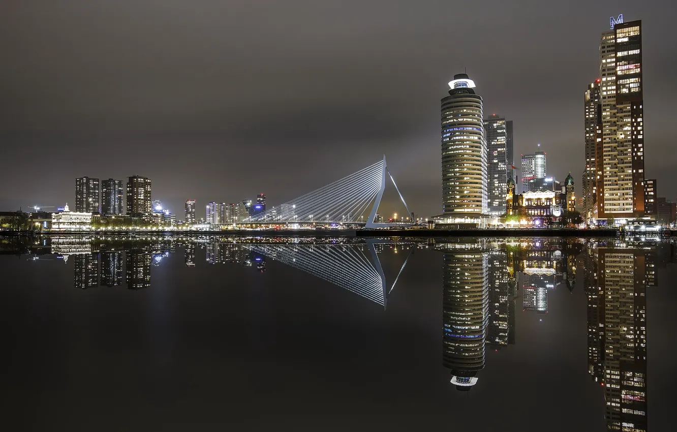 Photo wallpaper night, the city, rotterdam