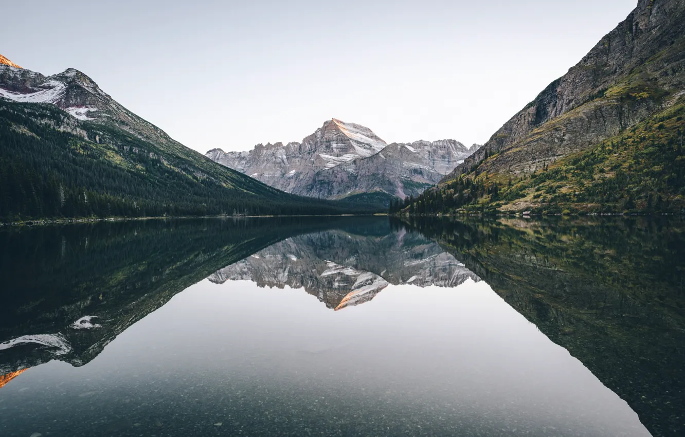 Photo wallpaper forest, the sky, mountains, lake, reflection, rocks, North America