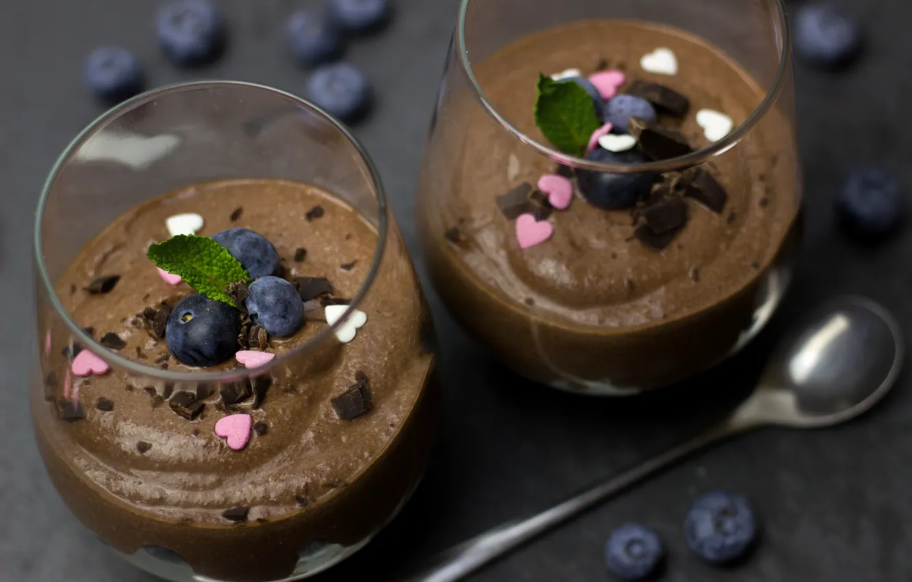 Photo wallpaper chocolate, blueberries, dessert, sweet.