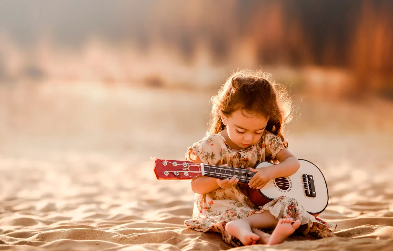 Photo wallpaper sand, guitar, girl, Tunes From My Soul