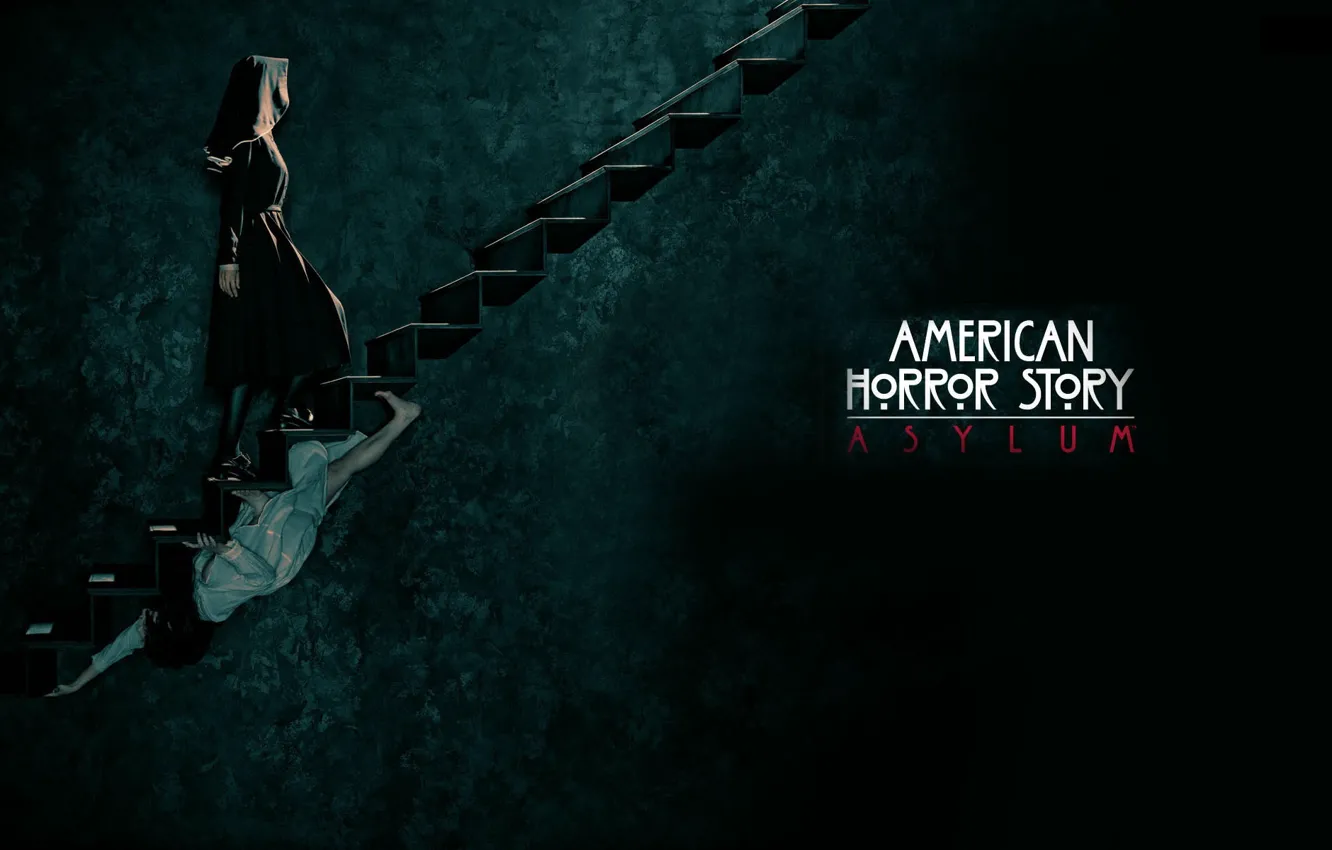 Photo wallpaper American horror story, poster, retro, ladder, Evan Peters, maniac, American Horror Story, nun
