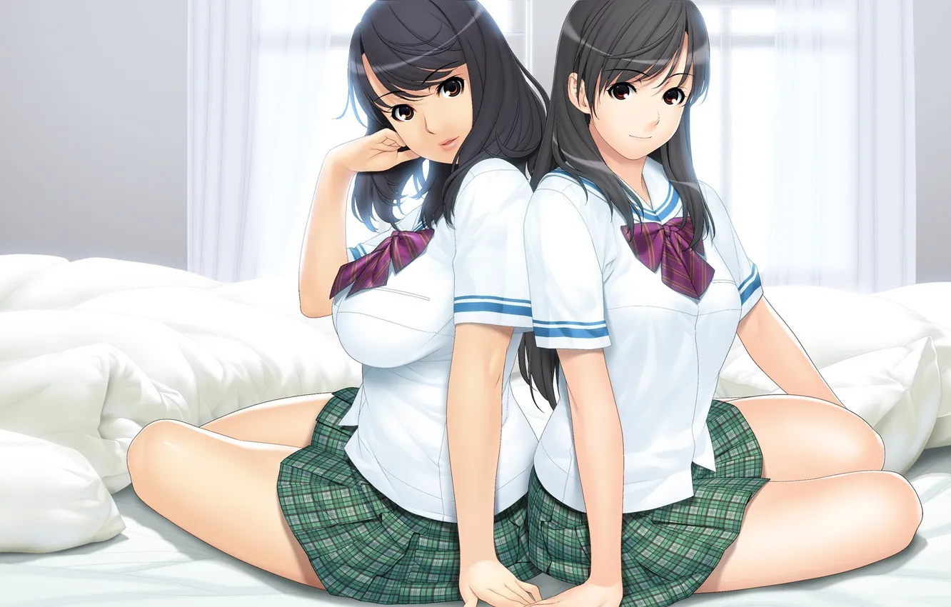 Photo wallpaper look, girl, smile, bed, schoolgirl, art, Ino, sister scheme 2