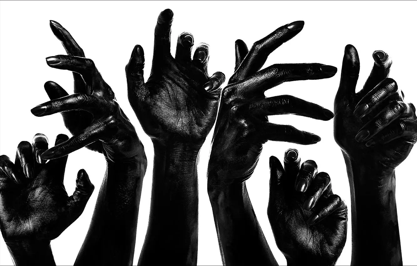 Photo wallpaper white, background, black, hands, fingers, brush