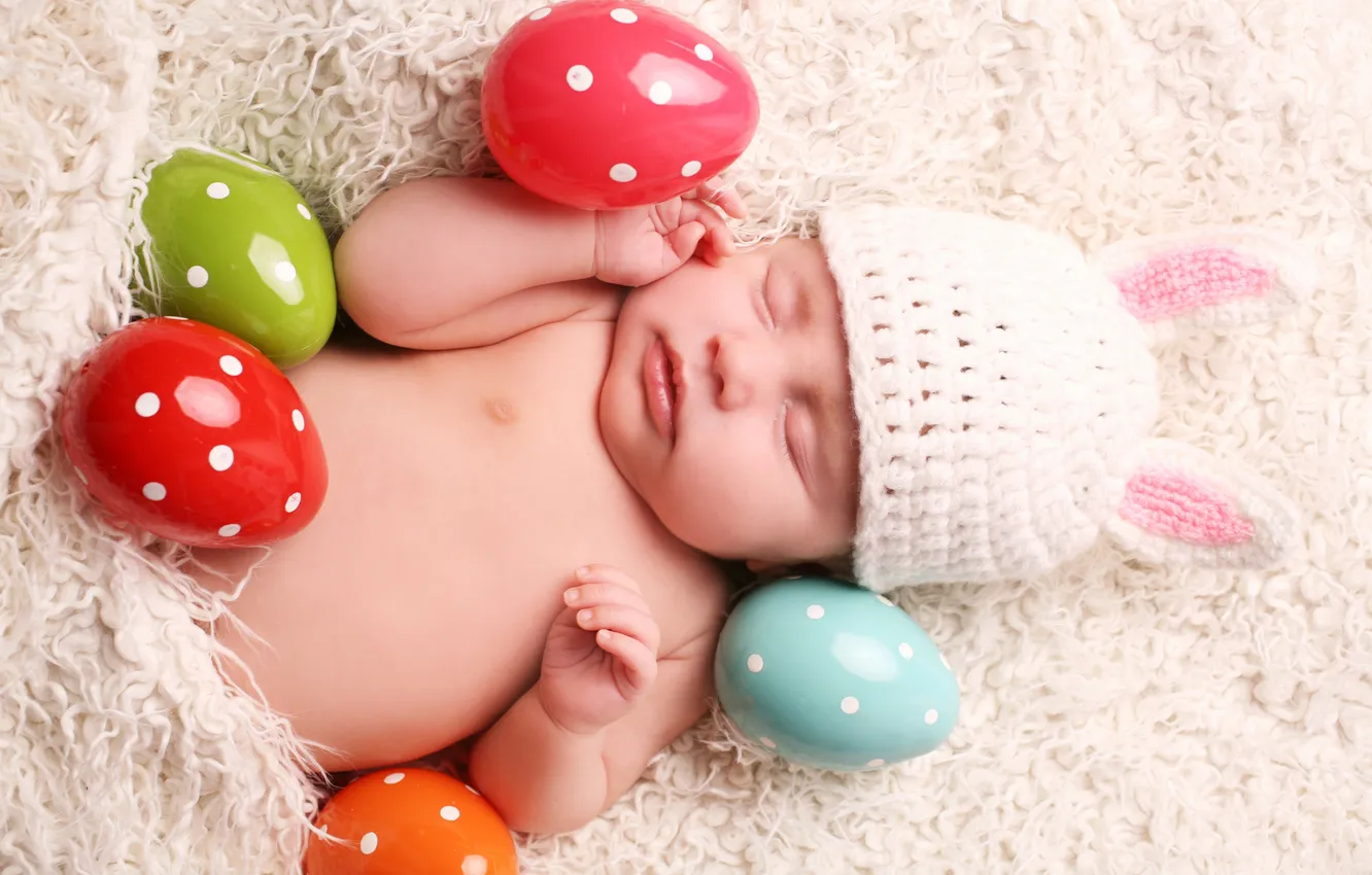Photo wallpaper eggs, Easter, Easter eggs, child, baby, newborn