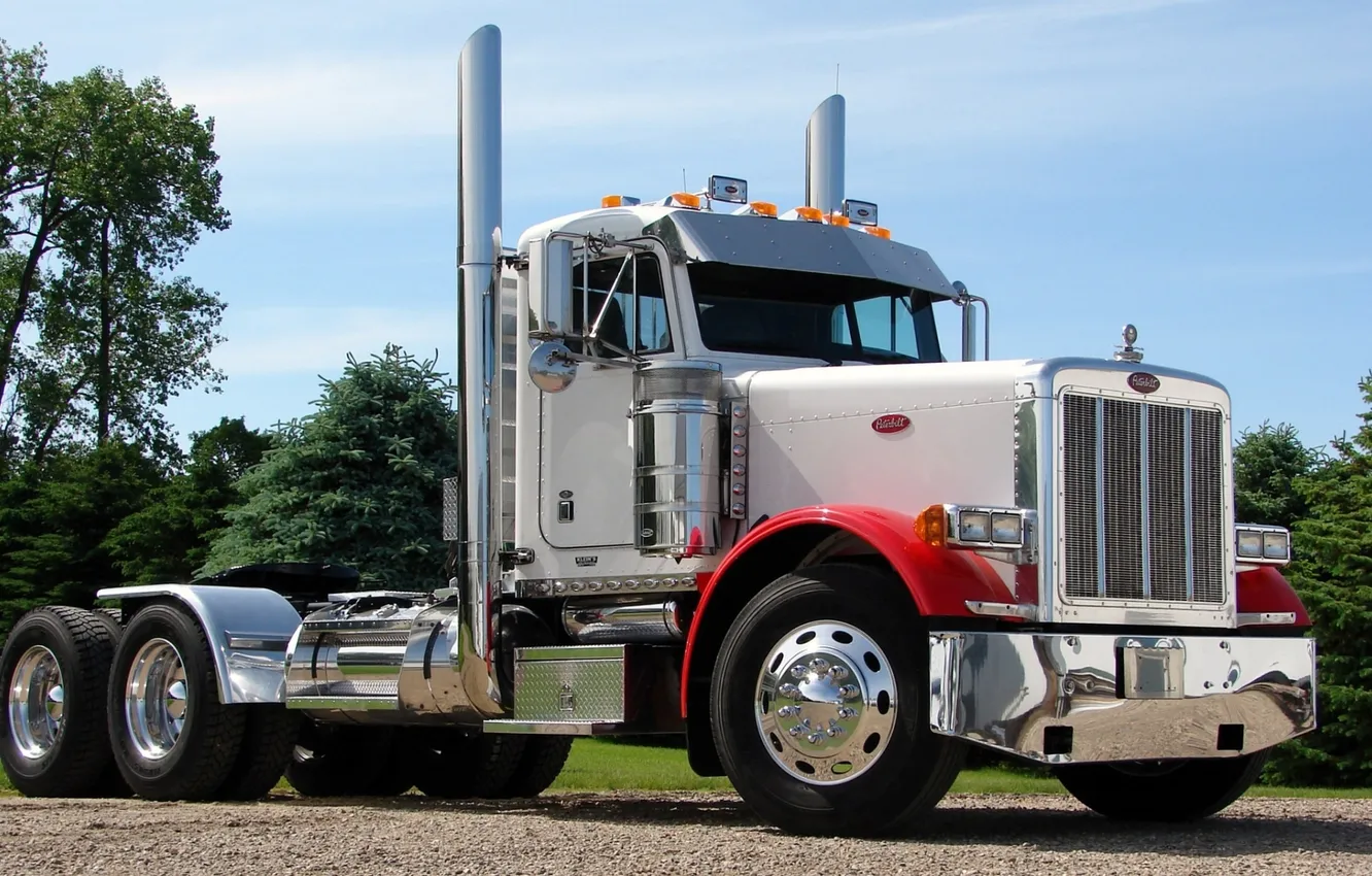 Photo wallpaper the sky, Truck, chrome, the front, truck, tractor, Trak, Peterbilt
