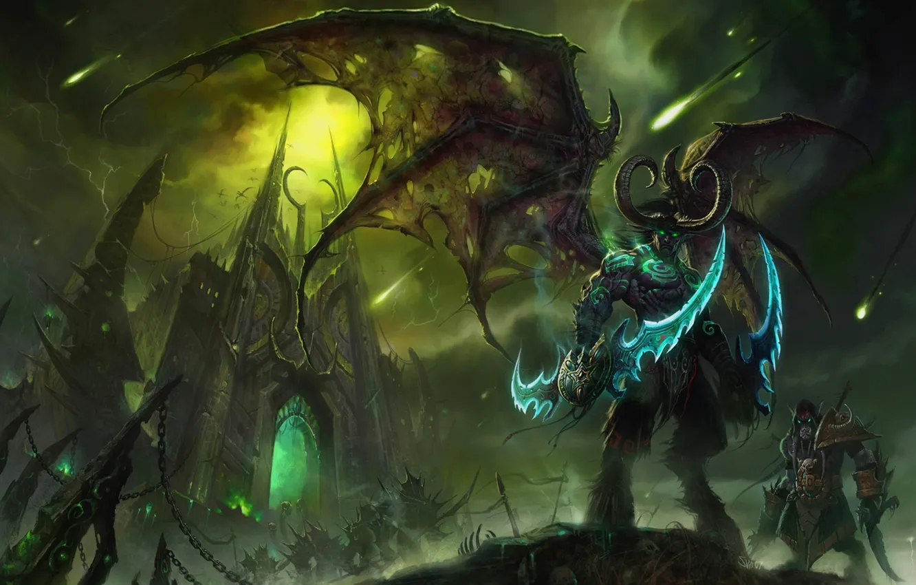 Photo wallpaper demon, World of Warcraft, Illidan, Stormrage, horns, wow, wings, Shadowmoon Valley