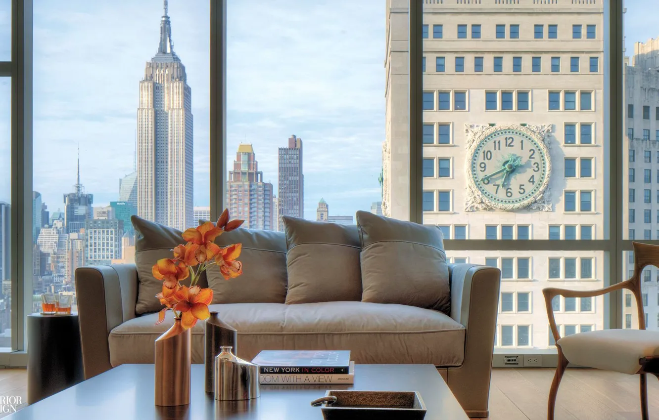 Photo wallpaper design, style, interior, New York, living room