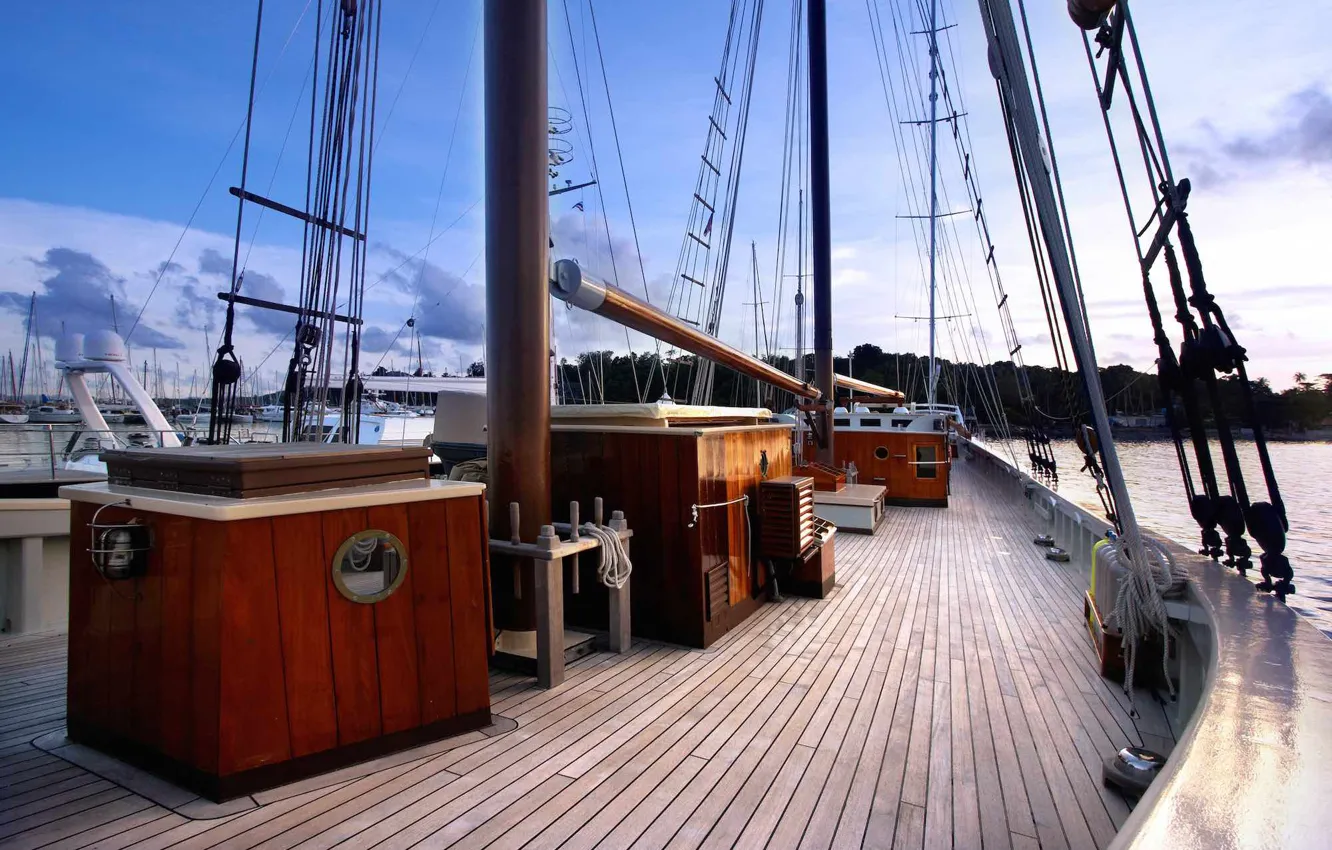 Photo wallpaper ship, sailboat, deck, equipment, mast, rigging