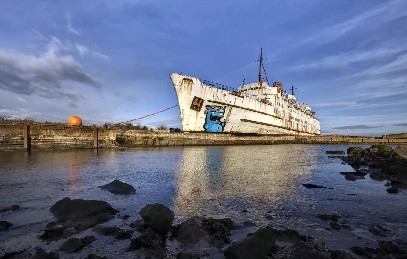 Photo wallpaper sea, ship, pier