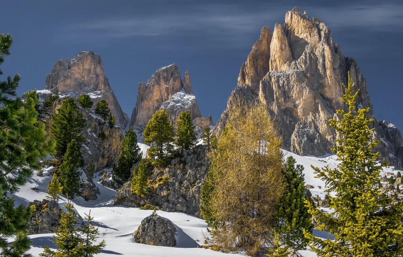 Photo wallpaper mountains, Italy, The Dolomites, Langkofel Group