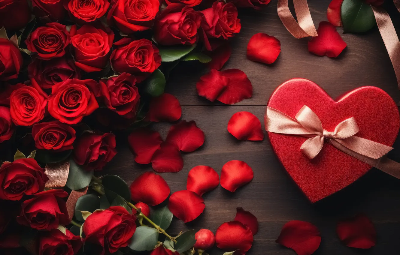Photo wallpaper love, flowers, gift, romance, heart, roses, love, Valentine's day