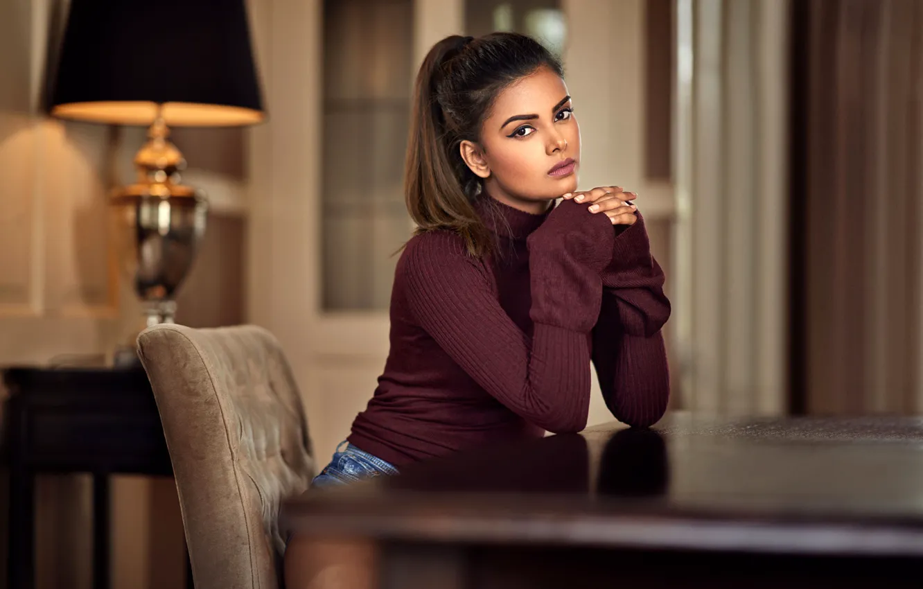 Photo wallpaper look, pose, room, model, shorts, portrait, makeup, hairstyle