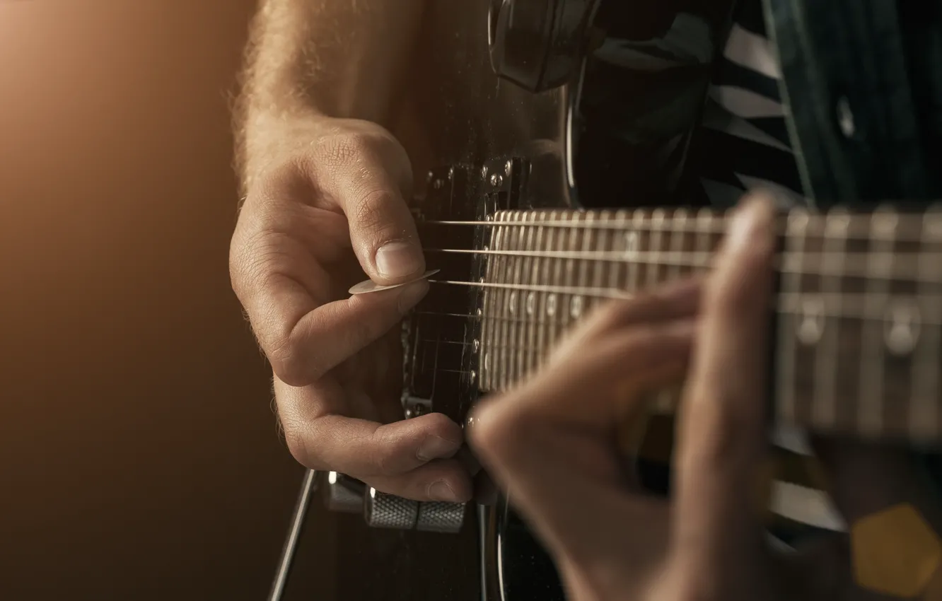 Photo wallpaper guitar, hands, ropes