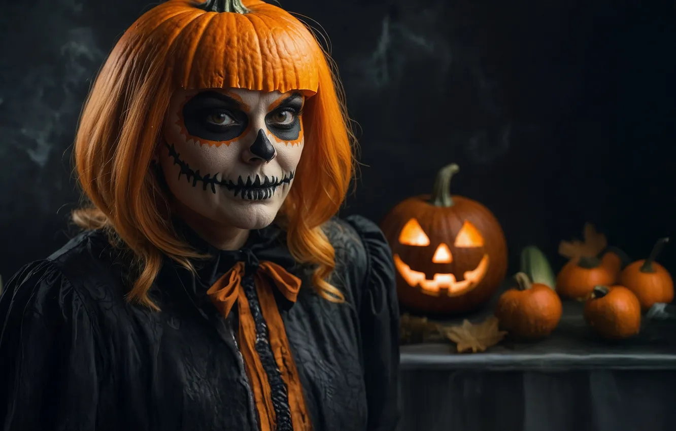 Photo wallpaper pumpkin, witch, Halloween