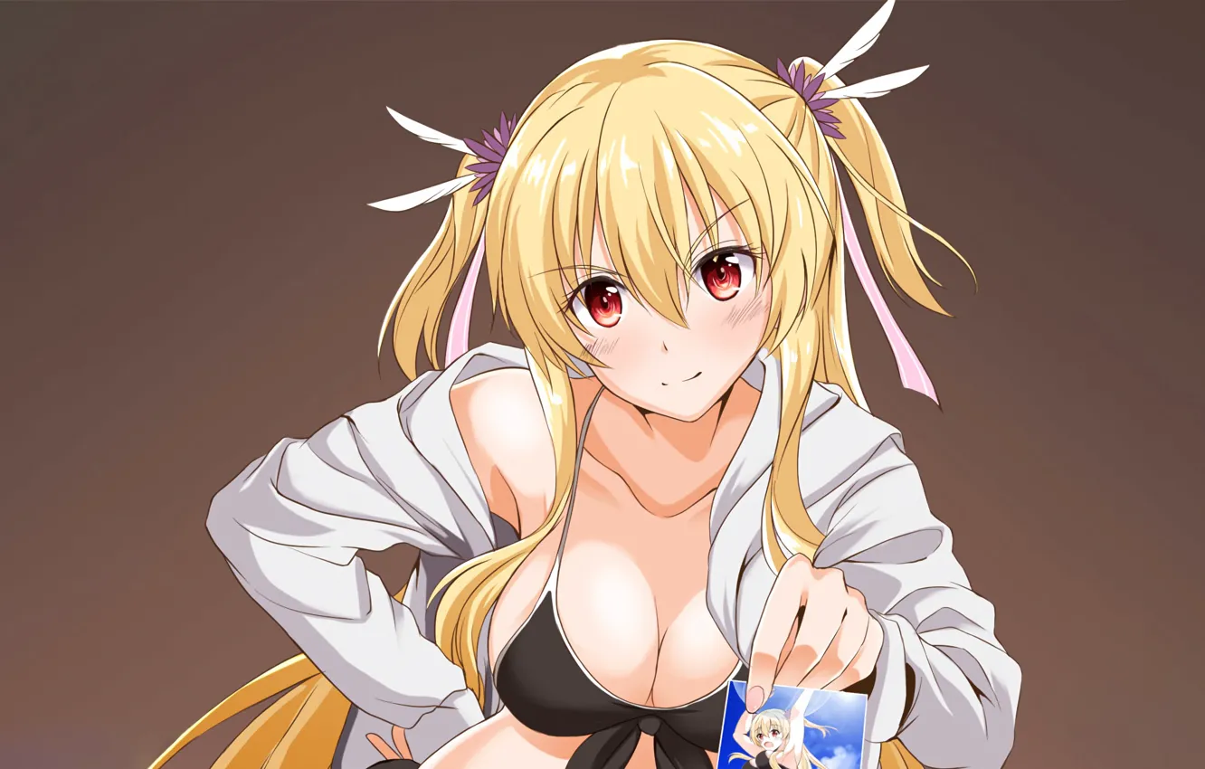 Photo wallpaper girl, sexy, cleavage, long hair, boobs, anime, beautiful, twintails