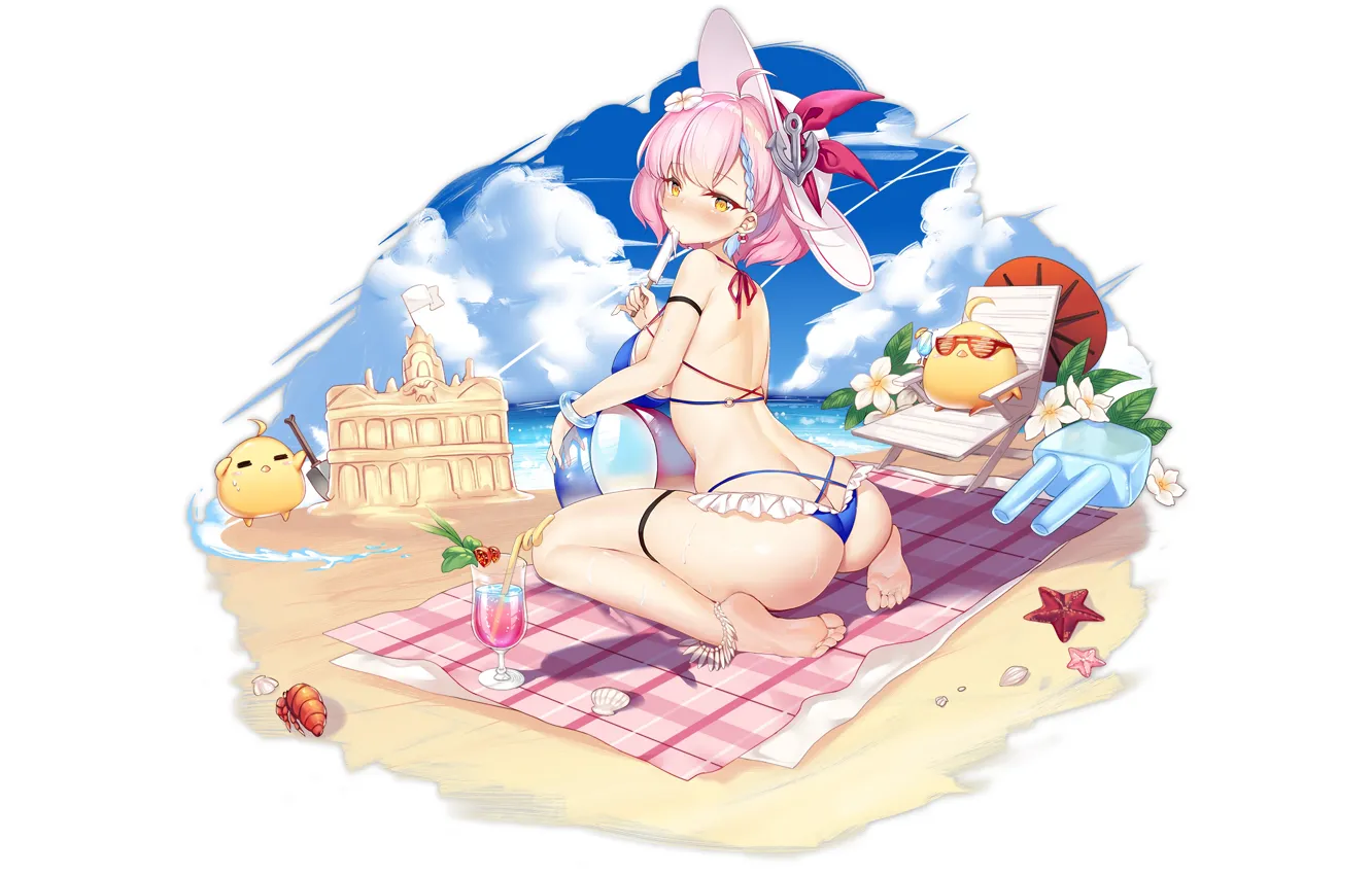 Photo wallpaper girl, summer, sexy, ass, bra, cleavage, beach, pink hair