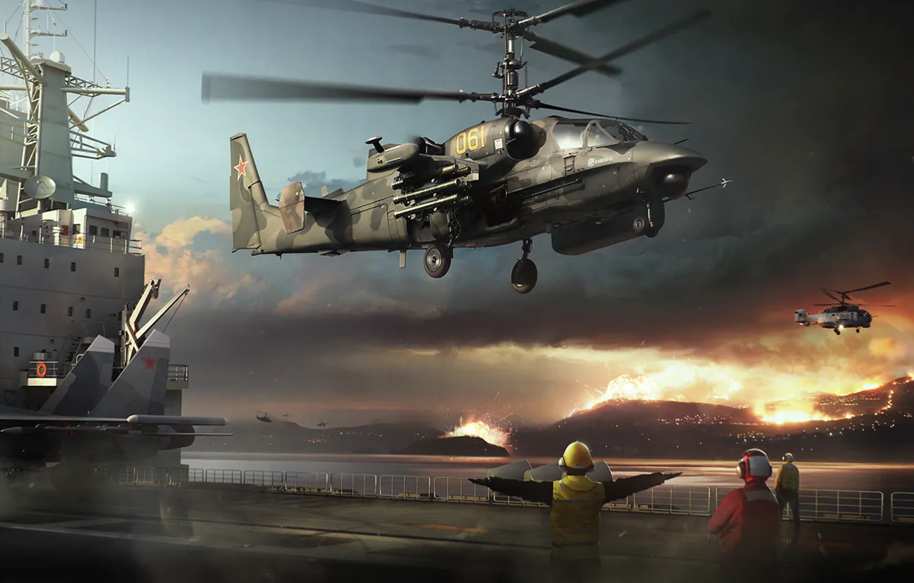 Photo wallpaper helicopter, the carrier, combat, given, alligator, Russian, Ka-52, over