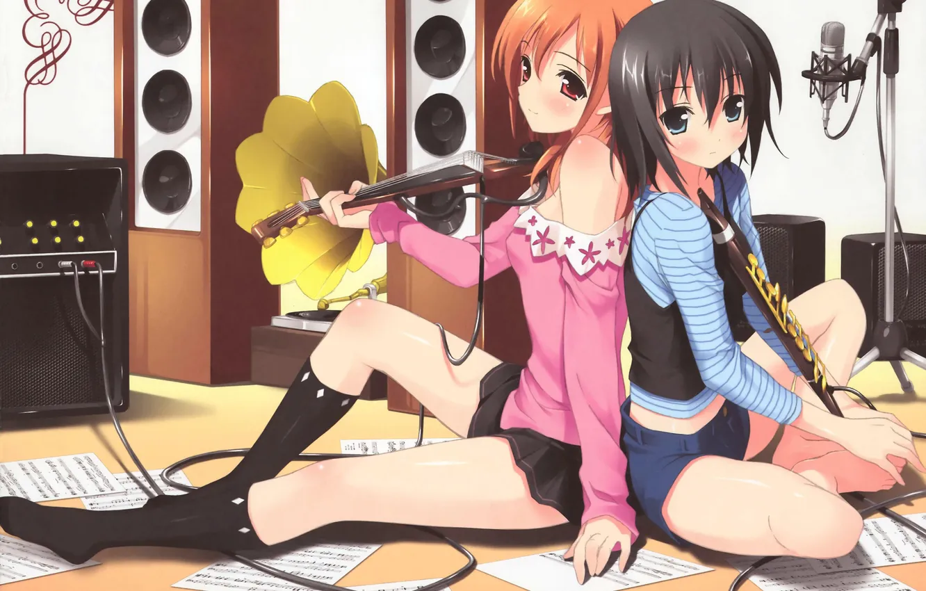 Photo wallpaper girl, notes, tool, Kawai, Studio, muzyka