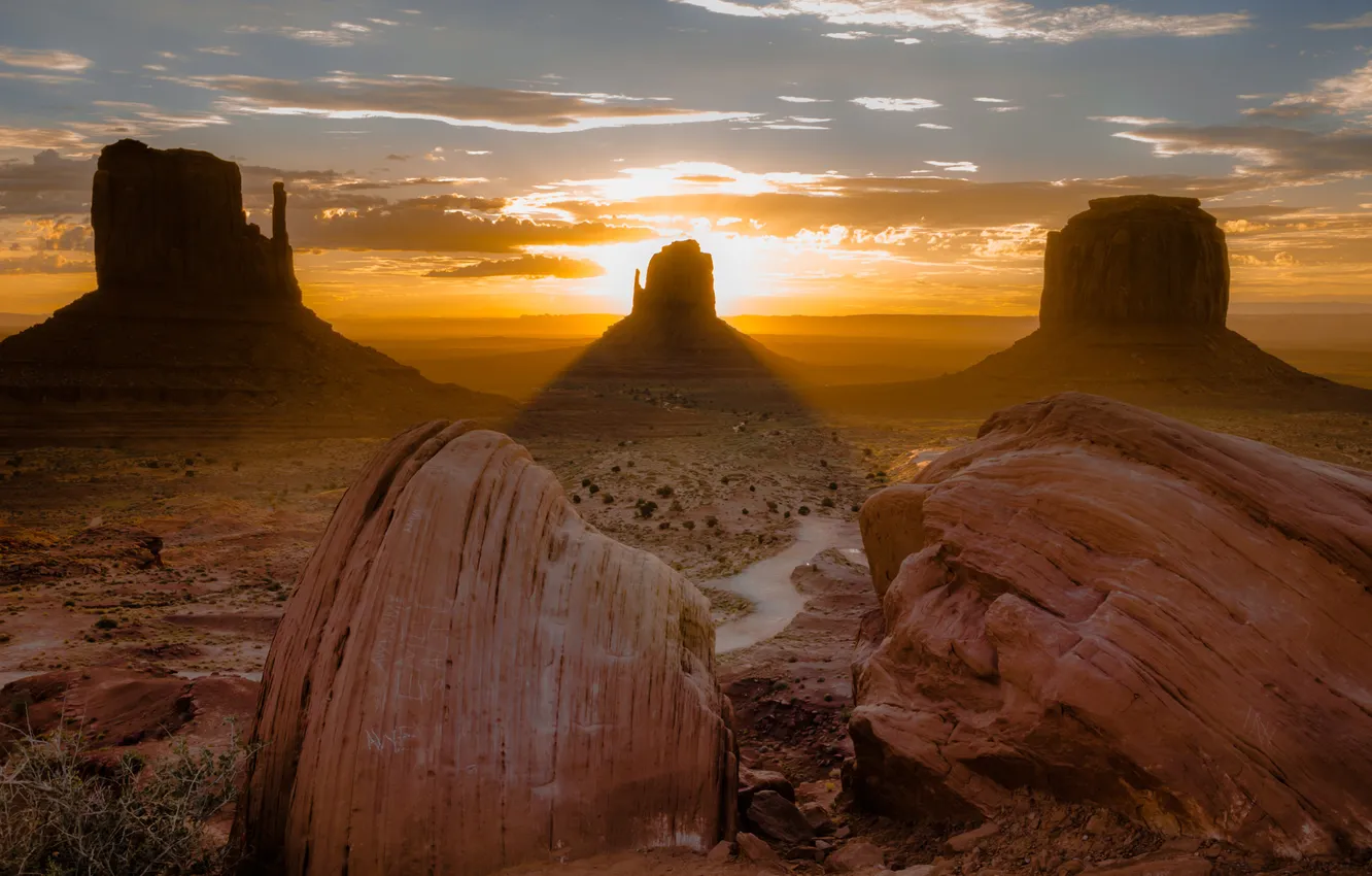 Photo wallpaper sunset, mountains, nature, desert, Monument valley, The Grand canyon