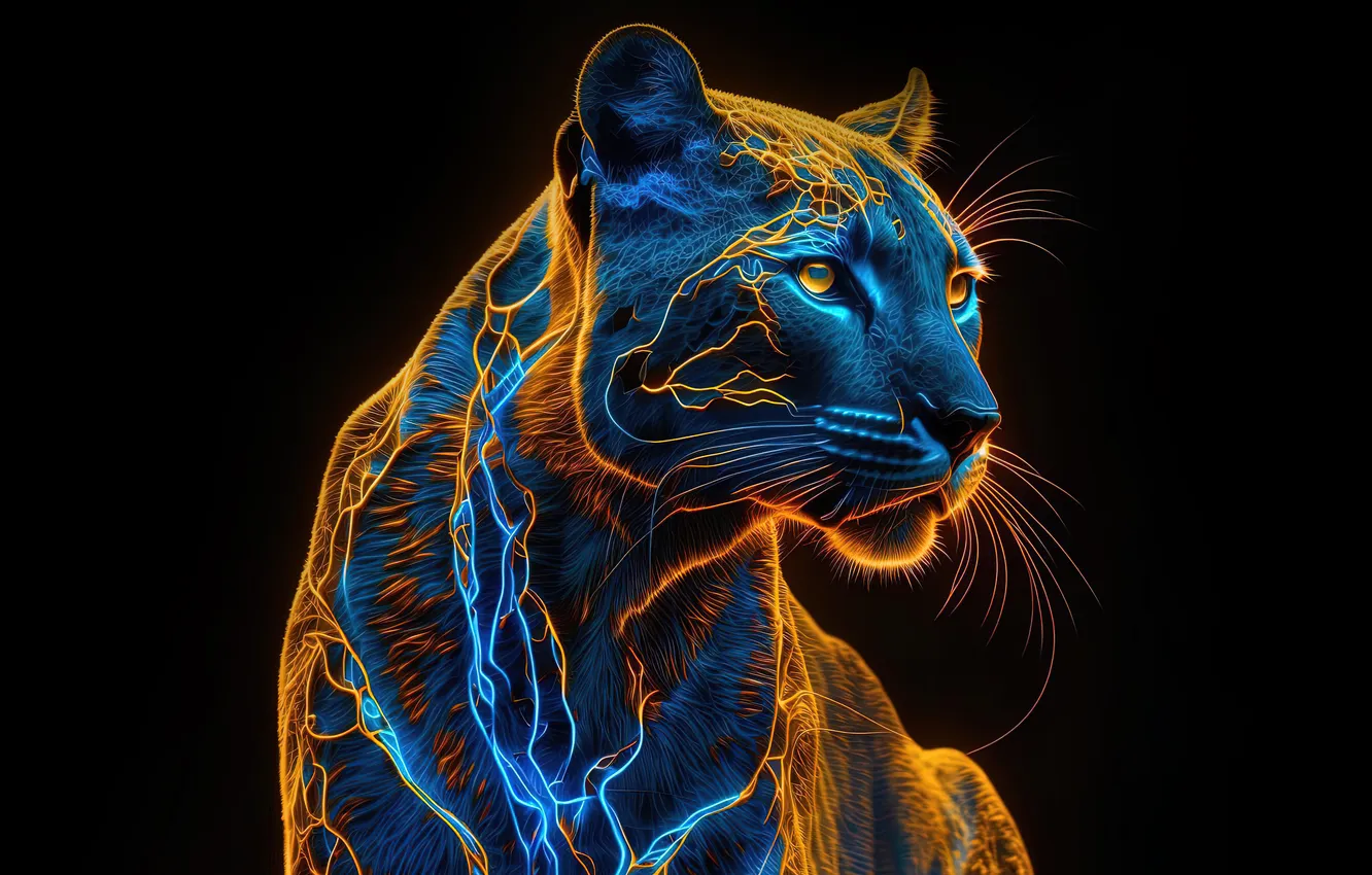 Photo wallpaper animals, black background, Black Panther, AI Art, Black Dark, Dark Aesthetic