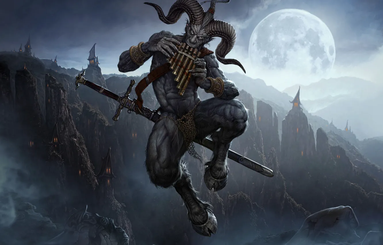 Photo wallpaper mountains, the moon, the game, sword, hell, F 02