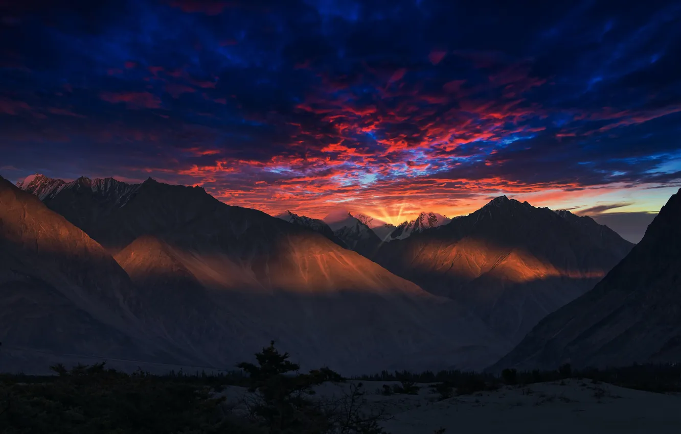 Photo wallpaper the sky, grass, clouds, landscape, sunset, mountains, nature, rocks